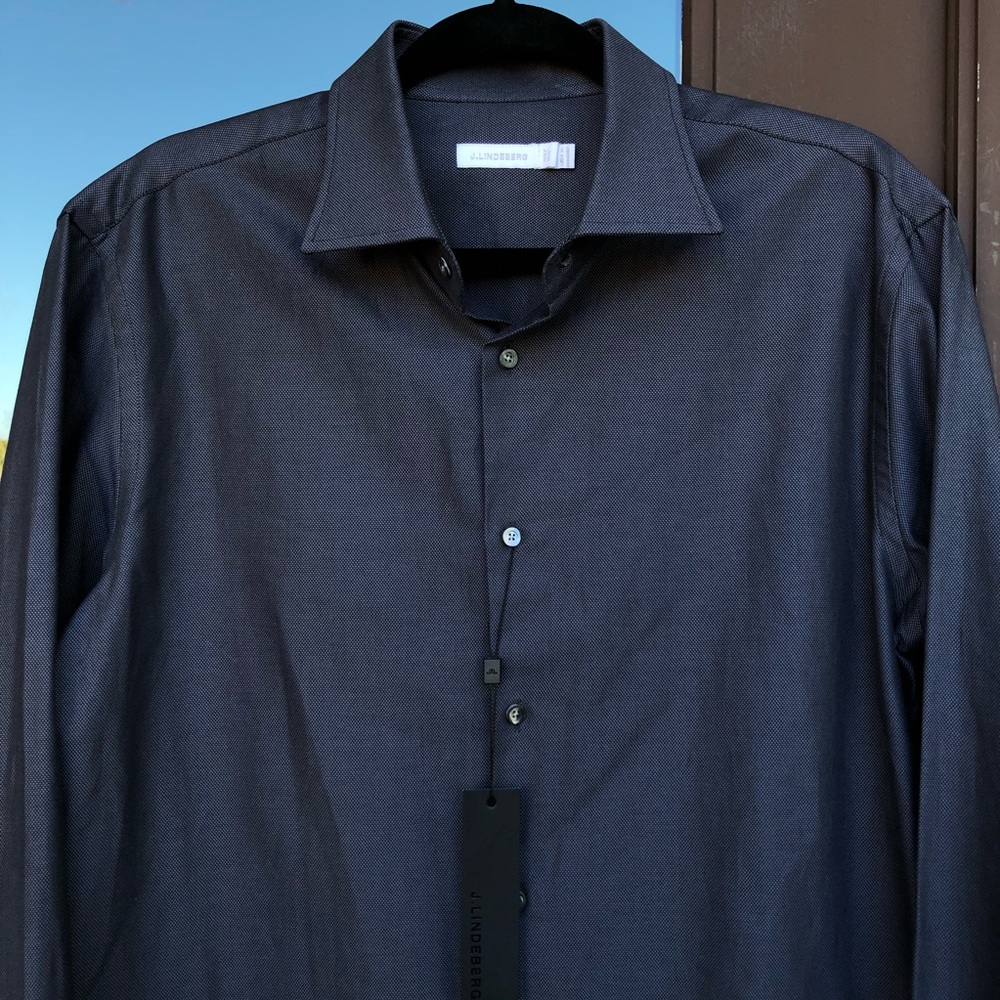 J. Lindeberg Corkz CA Royal Oxford Grey Shirt 16.5" Size 42